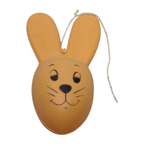Vtg Sun Hill Bunny Rabbit Blow Mold Plastic Easter Egg Hanging Ornament Orange - Picture 1 of 5